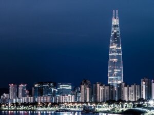 Night view of Lotte World Tower in Seoul, South Korea
